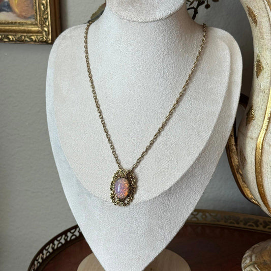 Vintage Faux Opal Necklace gold gone