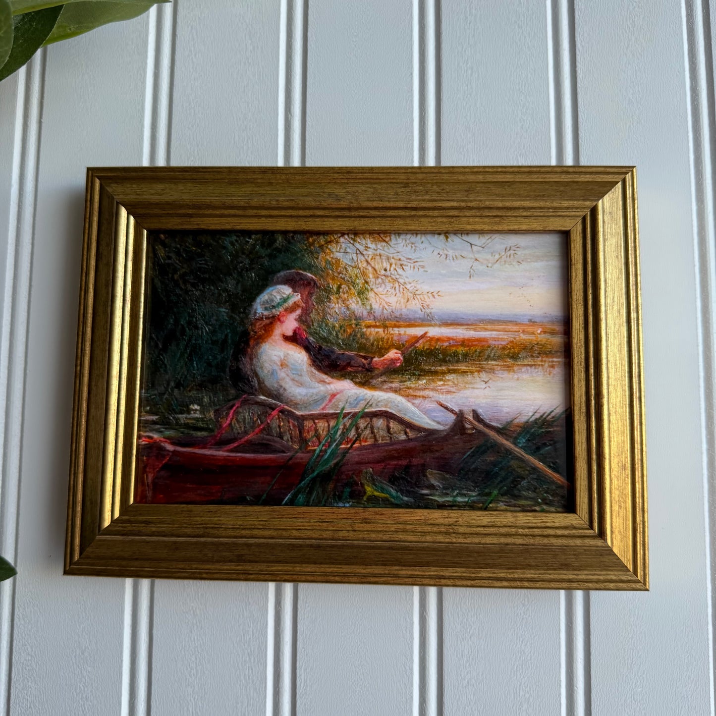 Vintage Style Victorian couple in a boat painting art PRINT gallery wall