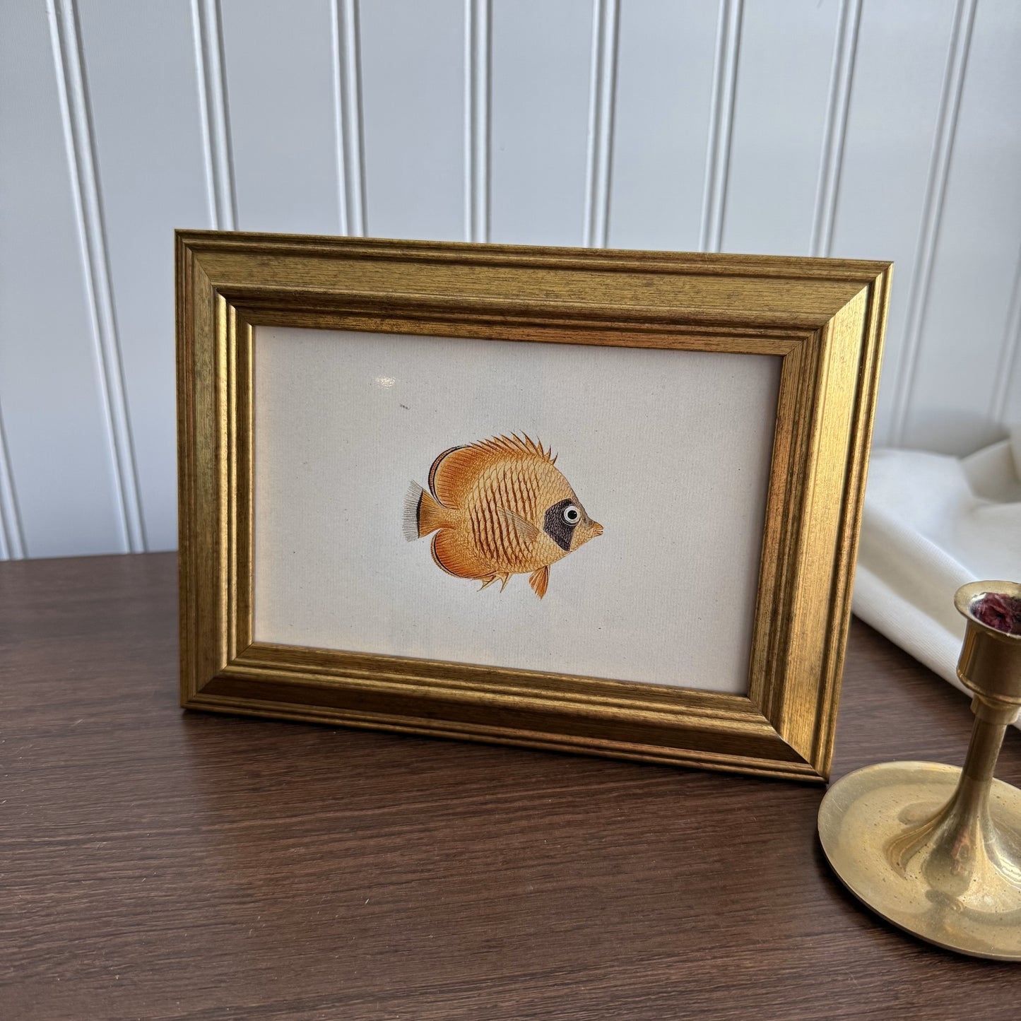 Vintage style yellow fish art print painting gallery wall