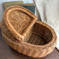 Wicker basket with Leather hinges two seperate sides