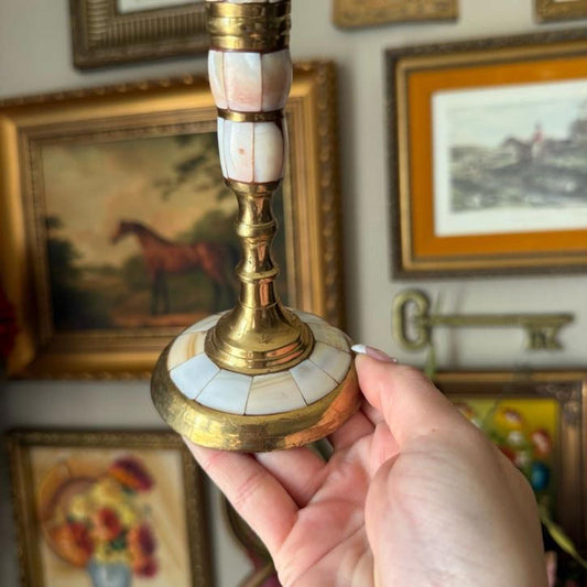 Vintage Mother of Pearl and Brass Candle Holder