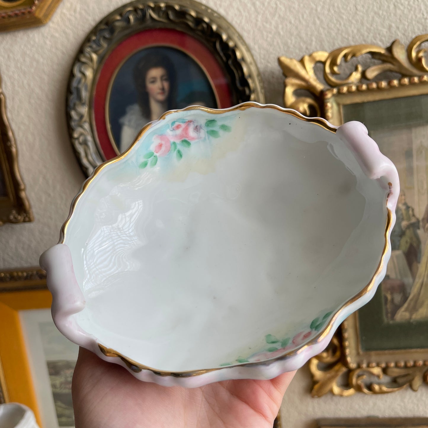 Vintage floral hand painted footed bowl