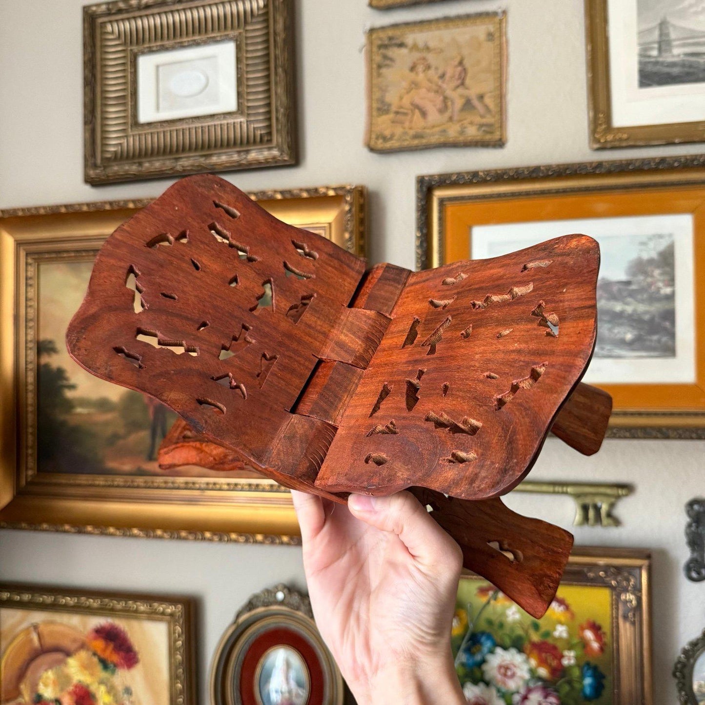 Vintage wood Hand carved book holder Made in India