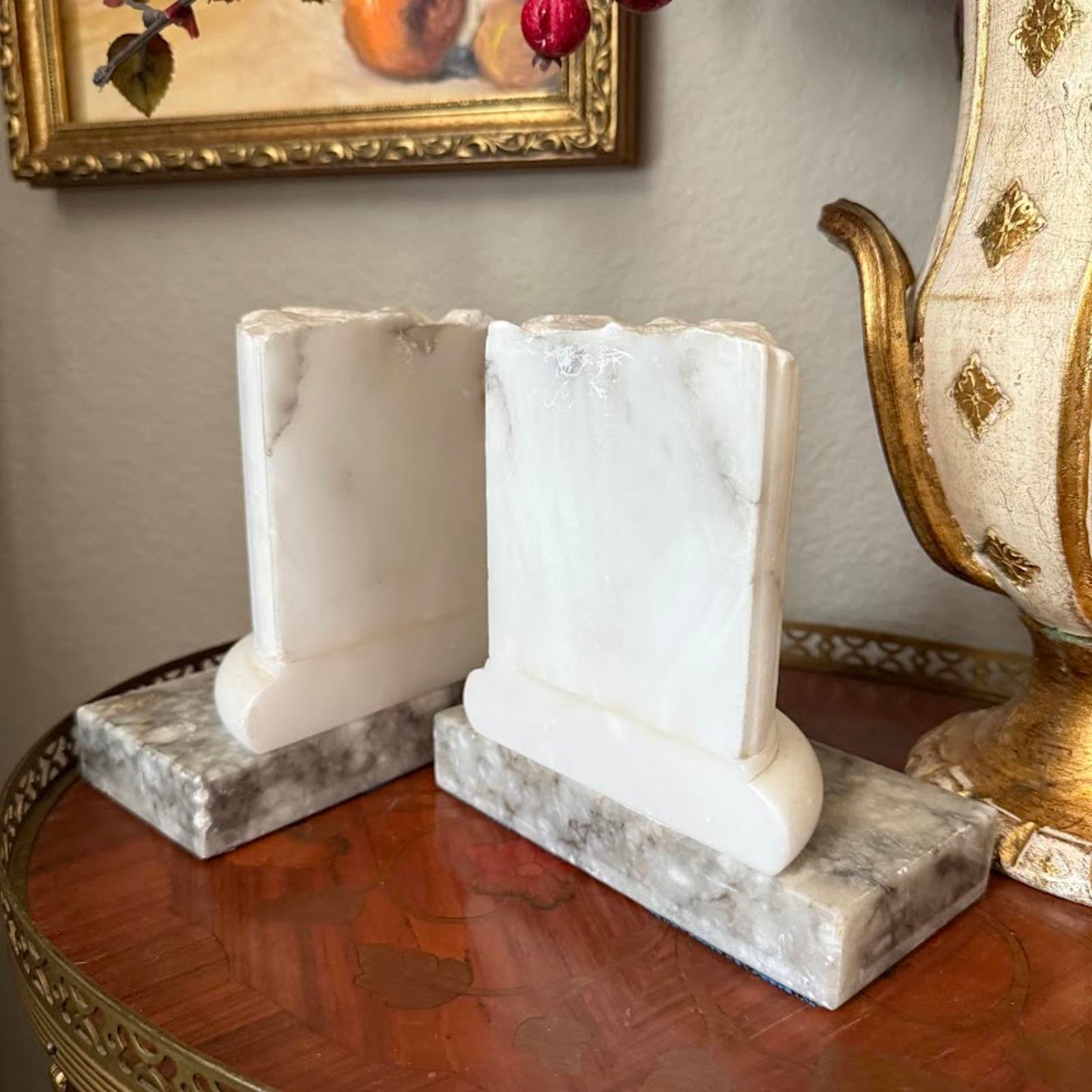 Vintage Carved Alabaster Italian Column Bookends