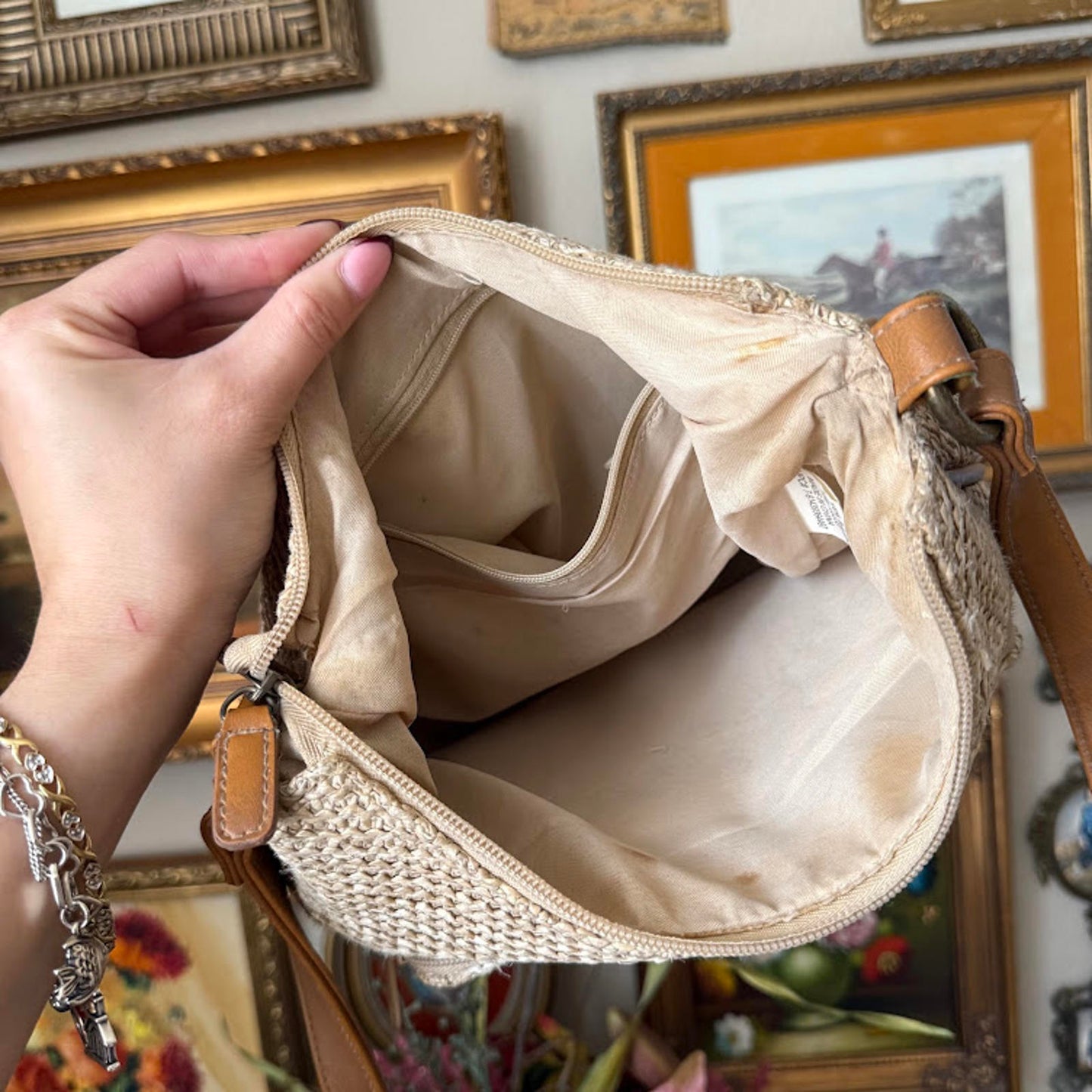 Vintage Wicker Embroidered Butterflies Shoulder Bag Purse