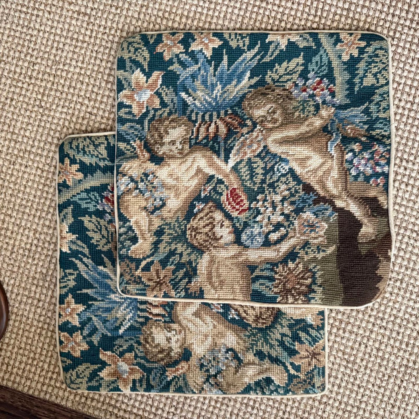 Vintage Needlepoint Cherub Pillowcase