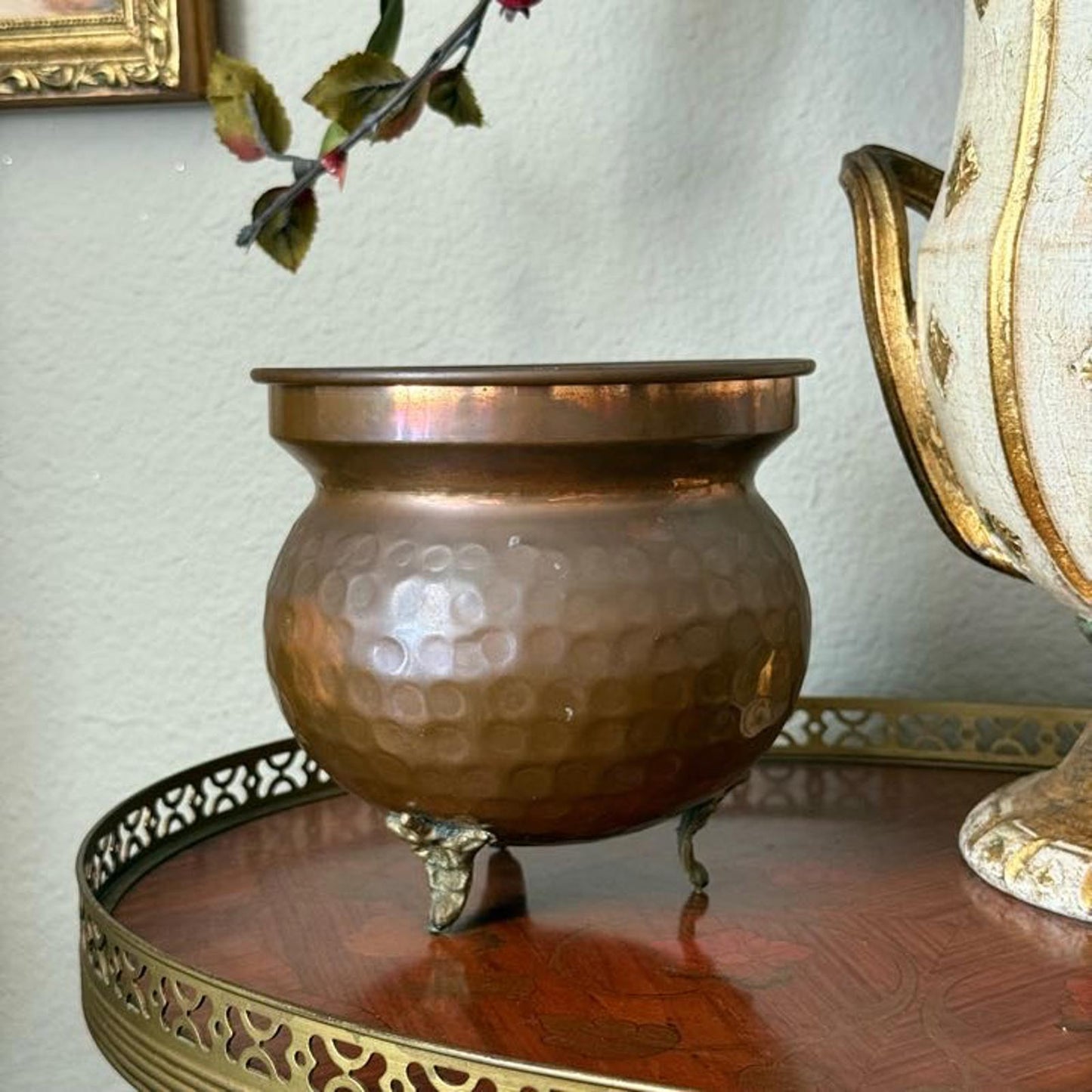 Hammered Copper Pot with Brass Feet