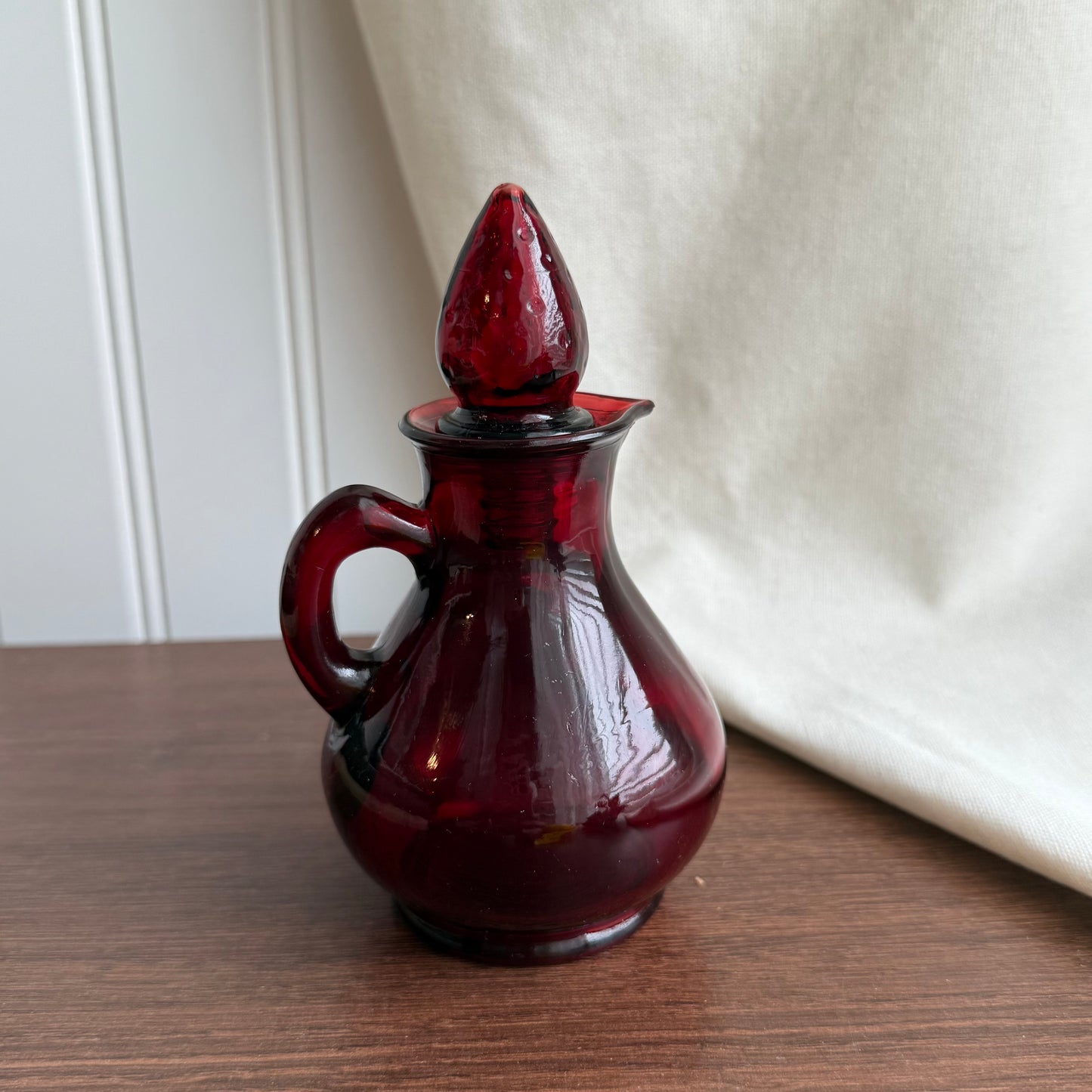 Vintage Avon Strawberry Bath Foam Ruby Red Glass Pitcher