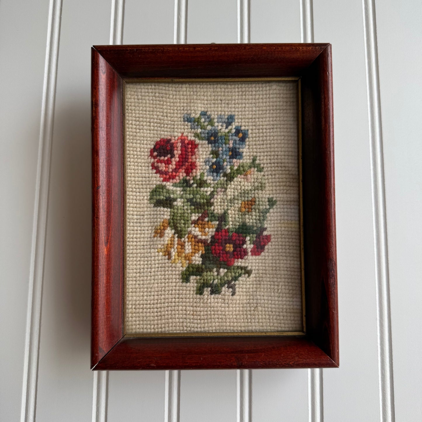 Vintage Floral needlepoint art framed