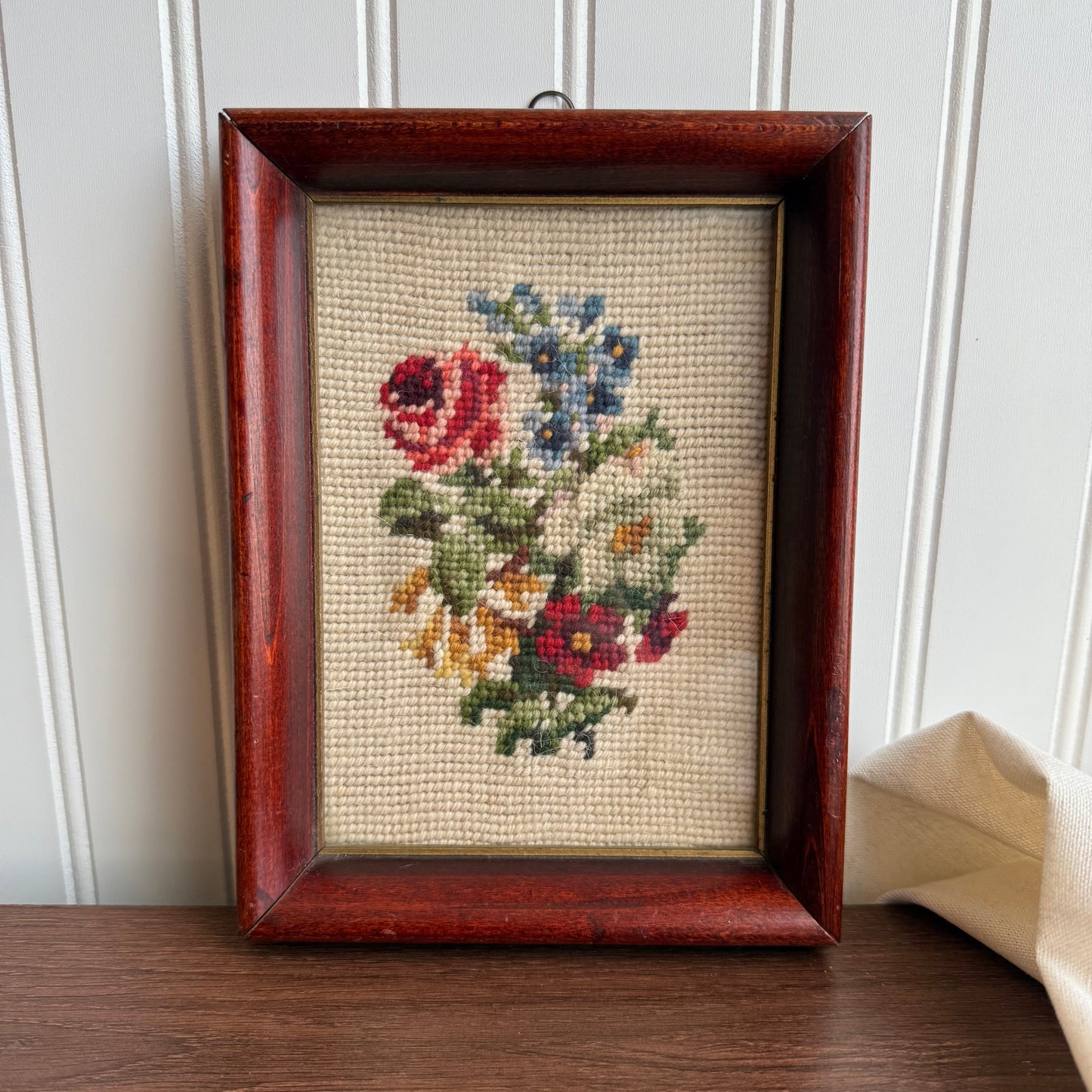 Vintage Floral needlepoint art framed