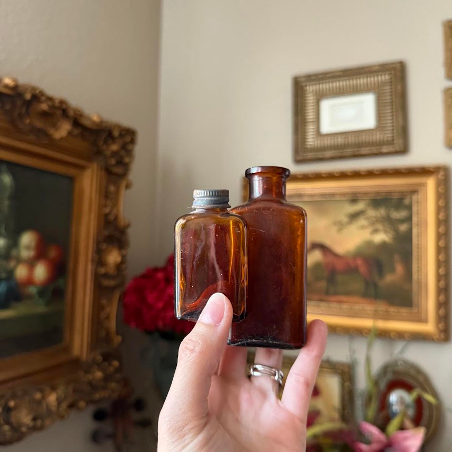 Vintage Amber Brown Glass Bottles