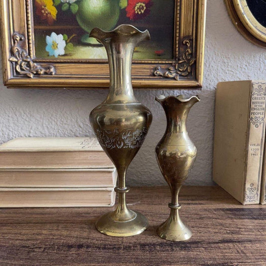 Vintage Brass Floral Vase Etched Ornate Design