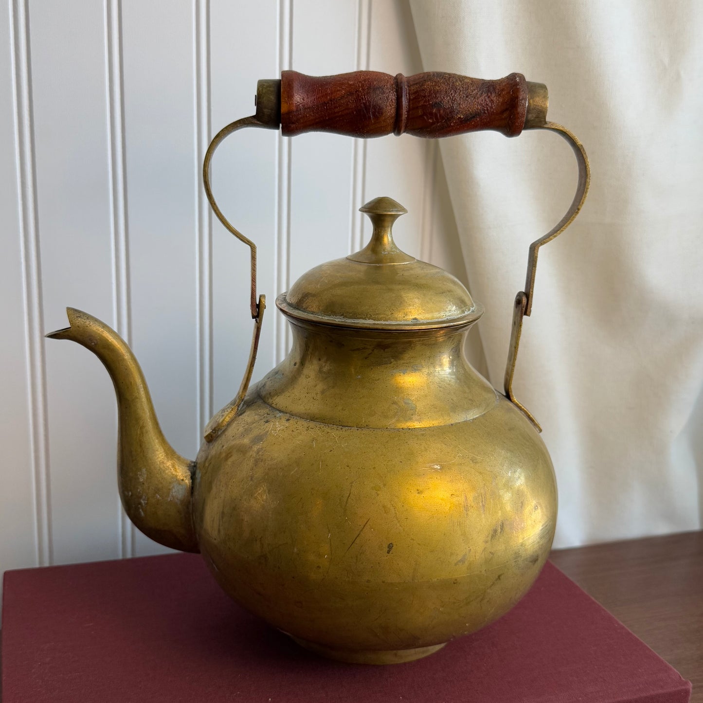 Brass with wooden handle Teapot India In good condition