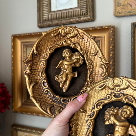 Vintage Gold Cherub Wall Plaques