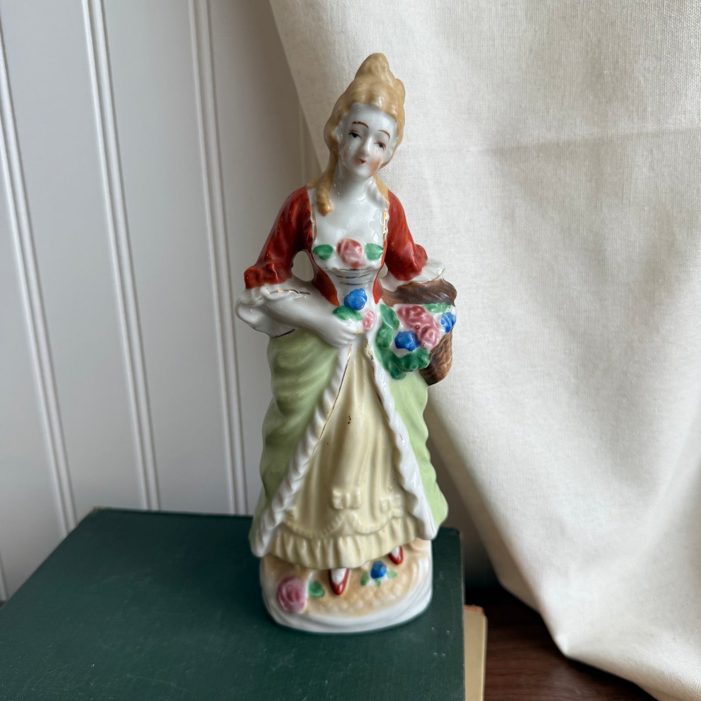 Figurine Of A Lady Carrying A Basket Japan Hand Painted