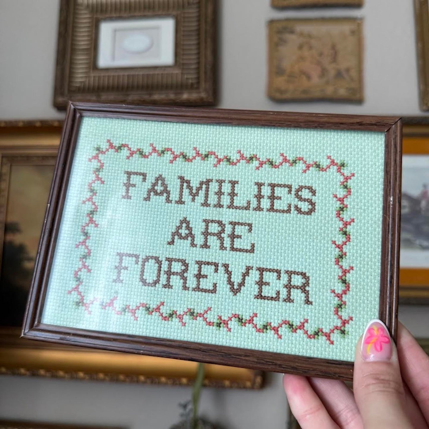 Vintage Framed "Families Are Forever" Cross Stitch Art