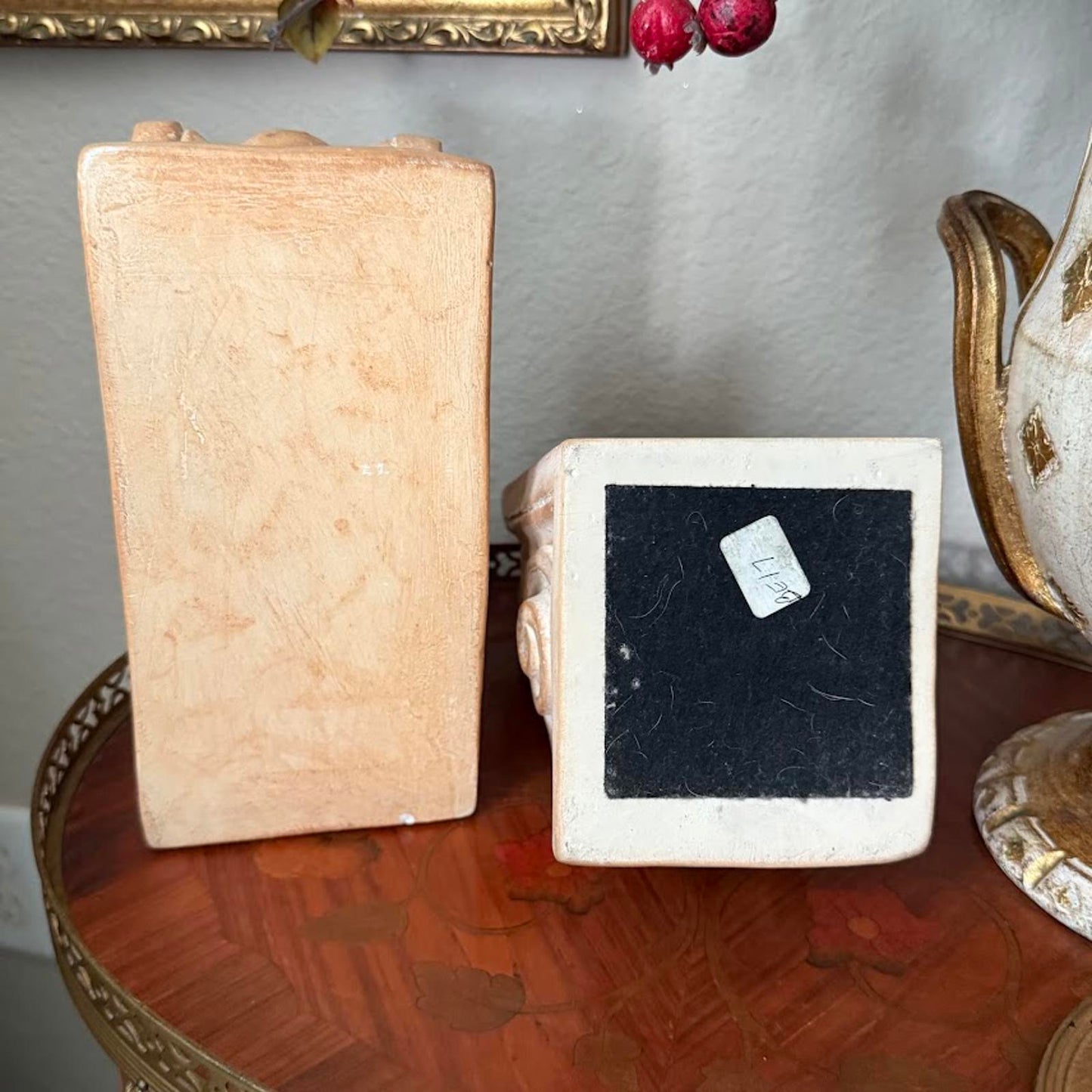 Vintage Pair of Ceramic Plaster Carved Bookends