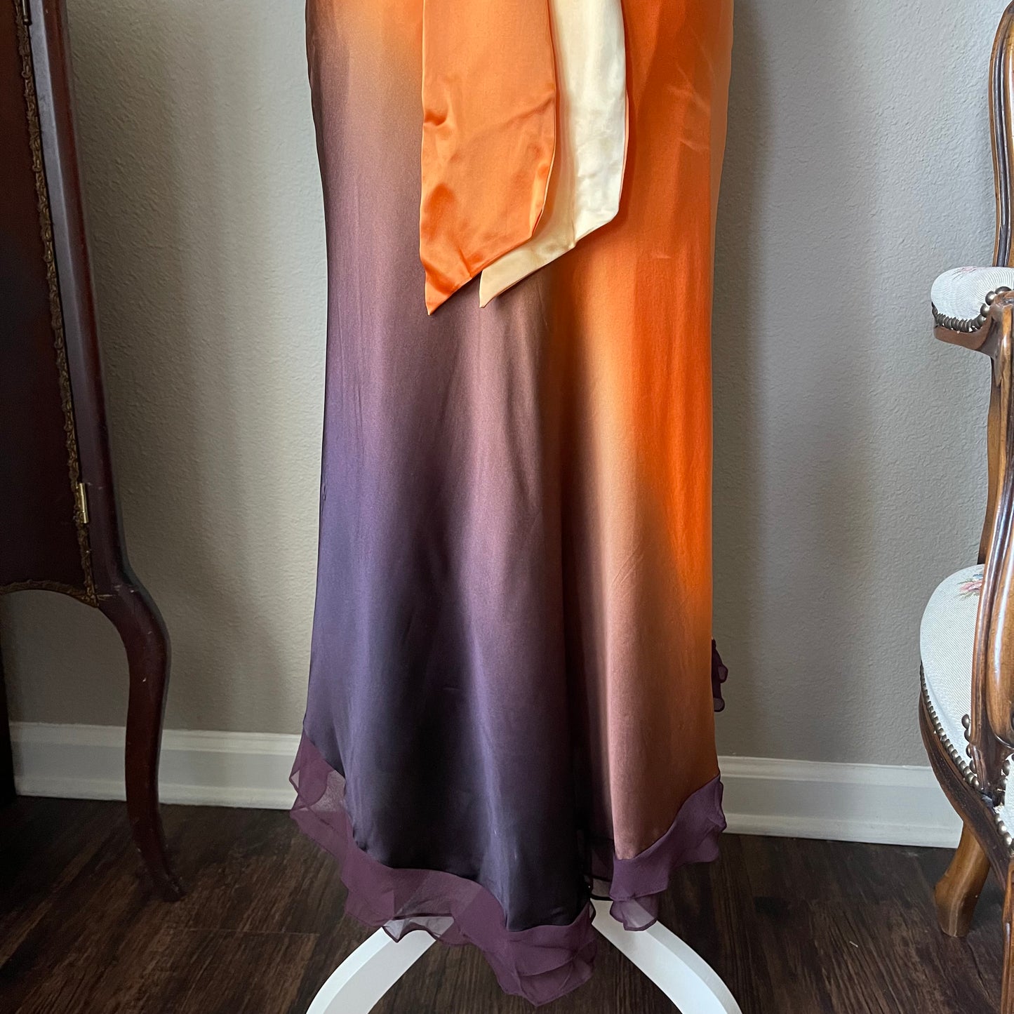 Caché Orange ombre brown/purple silk dress