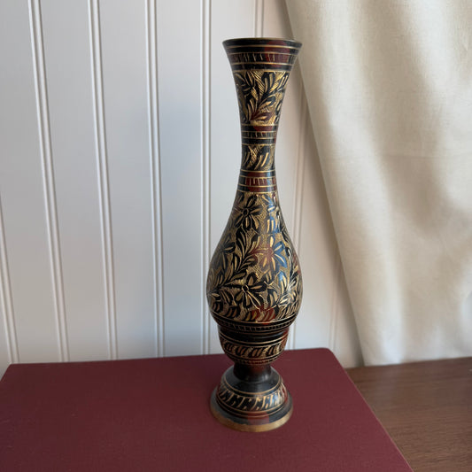 Brass vase with black etched details