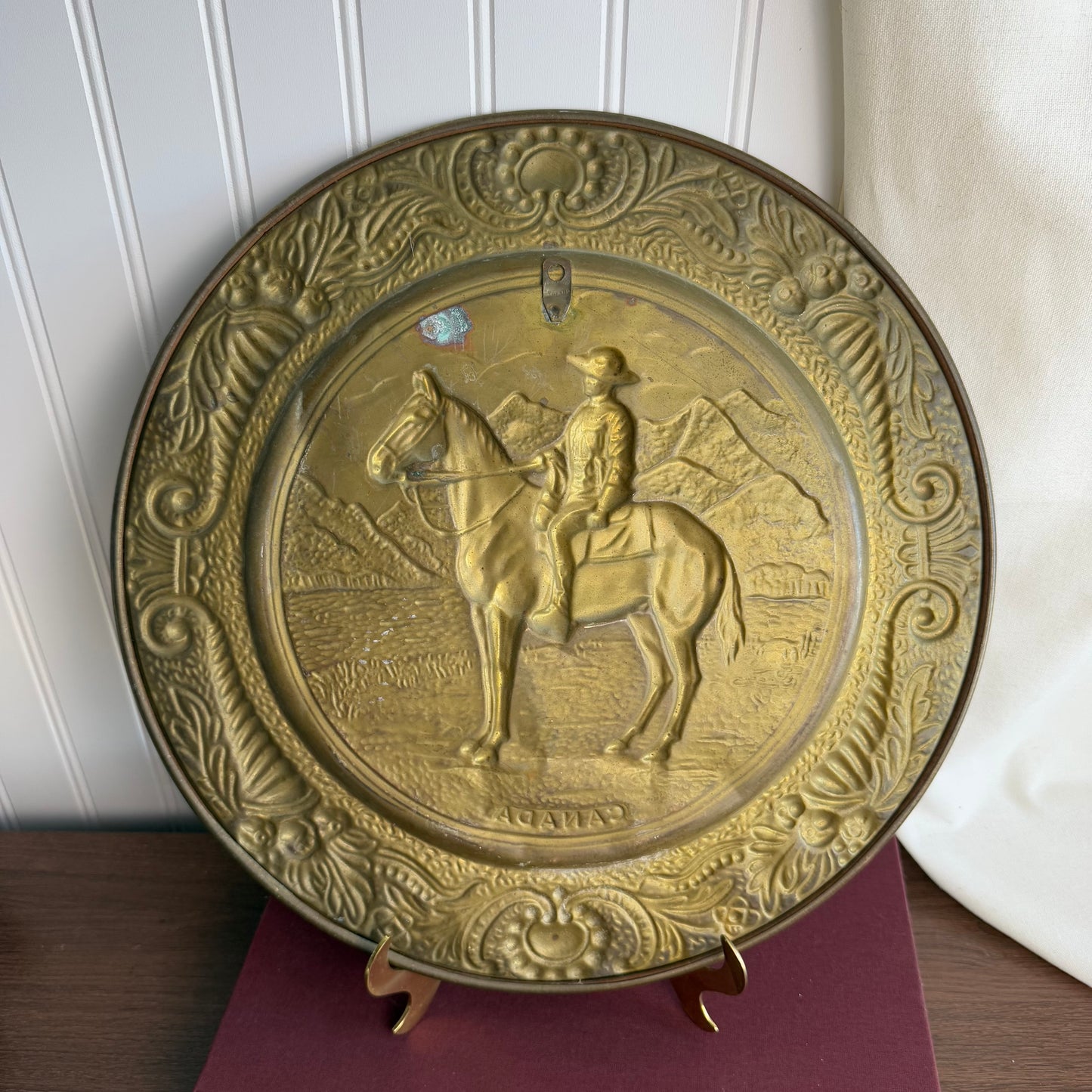 Round Brass Horse Art Plaque