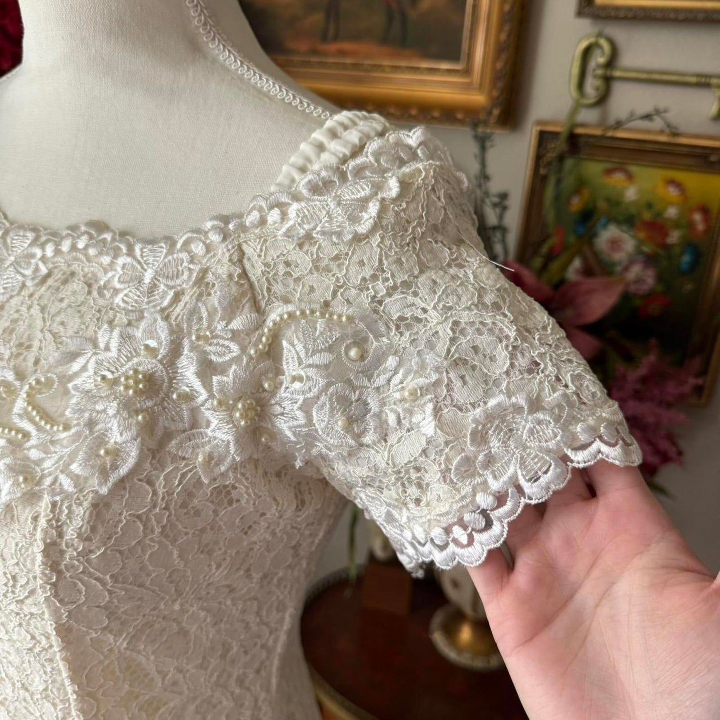 1960s style Vintage wedding Cream lace dress