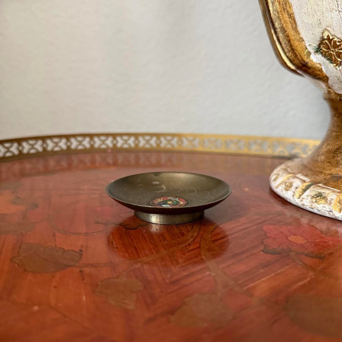 Vintage Brass Enamel Mini Plate