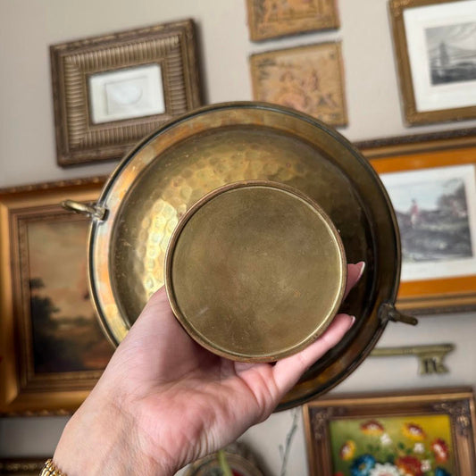 Vintage Brass Circular Pedestal Bowl with Handles