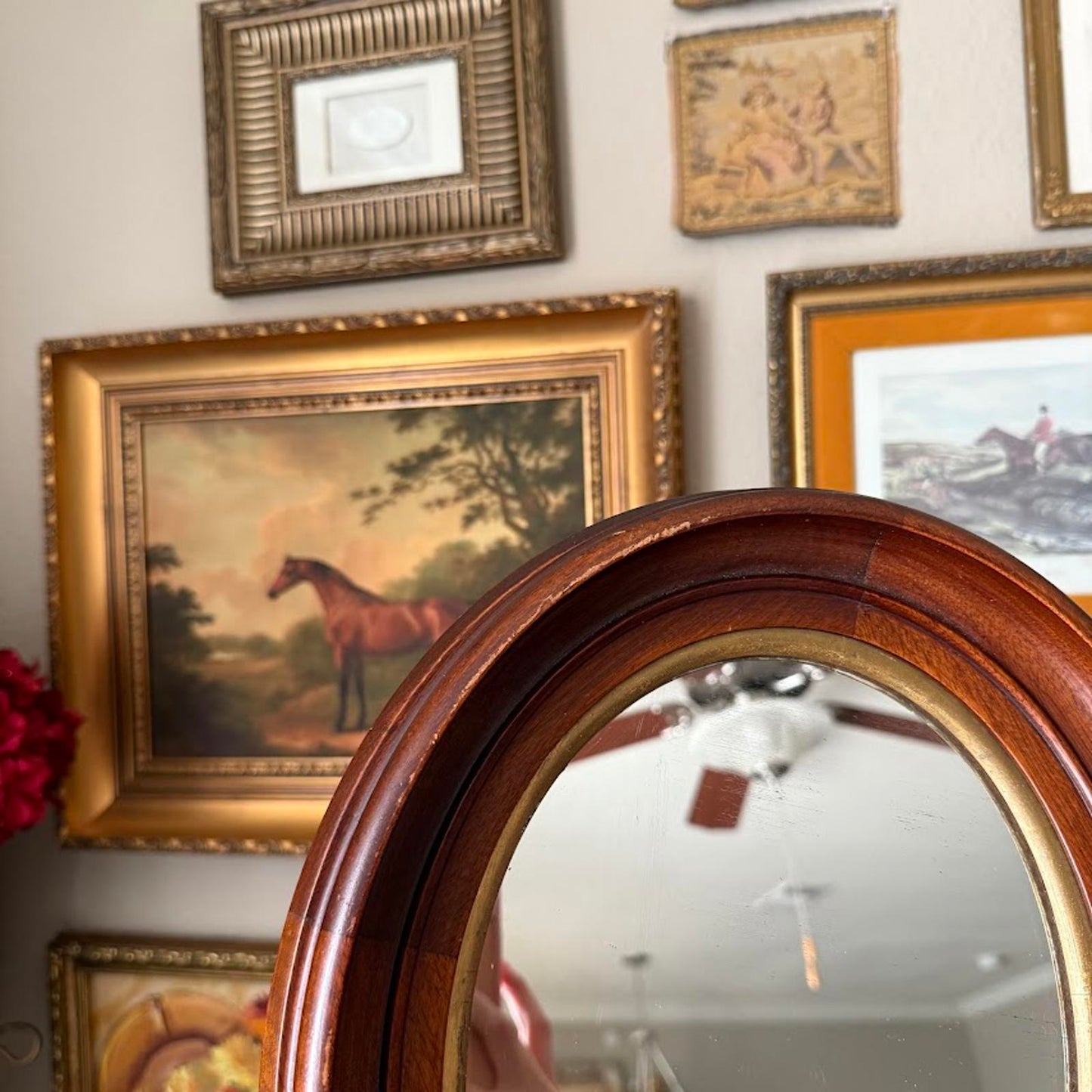 Vintage Wooden Oval Mirror