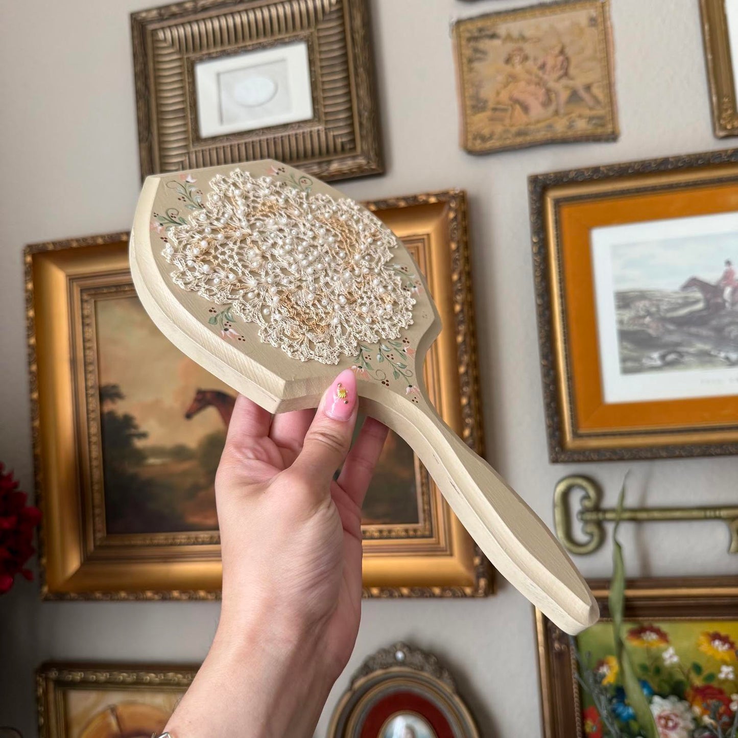 Vintage Hand Mirror with Lace Detailing