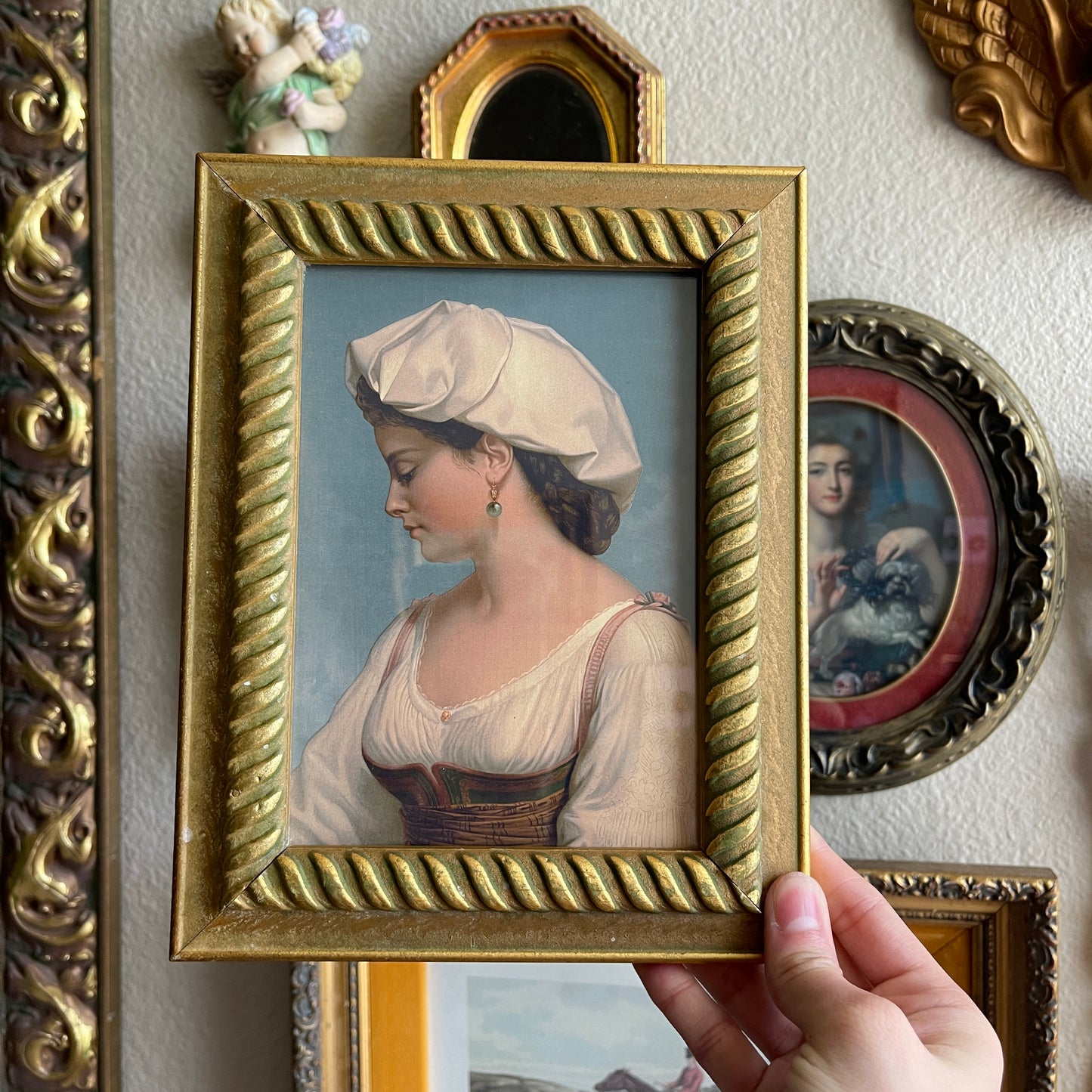 Vintage Style Woman looking down Portrait Framed