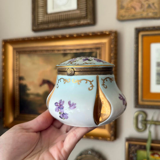 Vintage Hand-Painted Porcelain  Floral Trinket Box