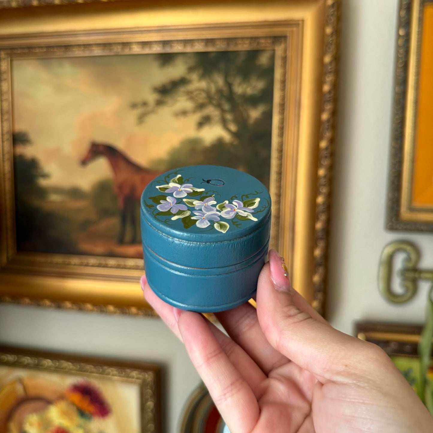Vintage Hand-Painted Floral Trinket Box with Lid