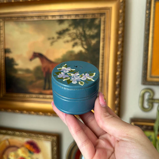 Vintage Hand-Painted Floral Trinket Box with Lid