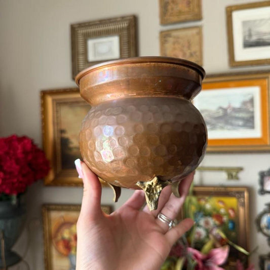 Hammered Copper Pot with Brass Feet
