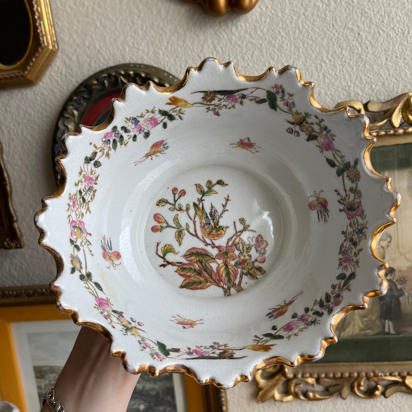 Vintage Chinese Porcelain with Birds Bowl/Planter