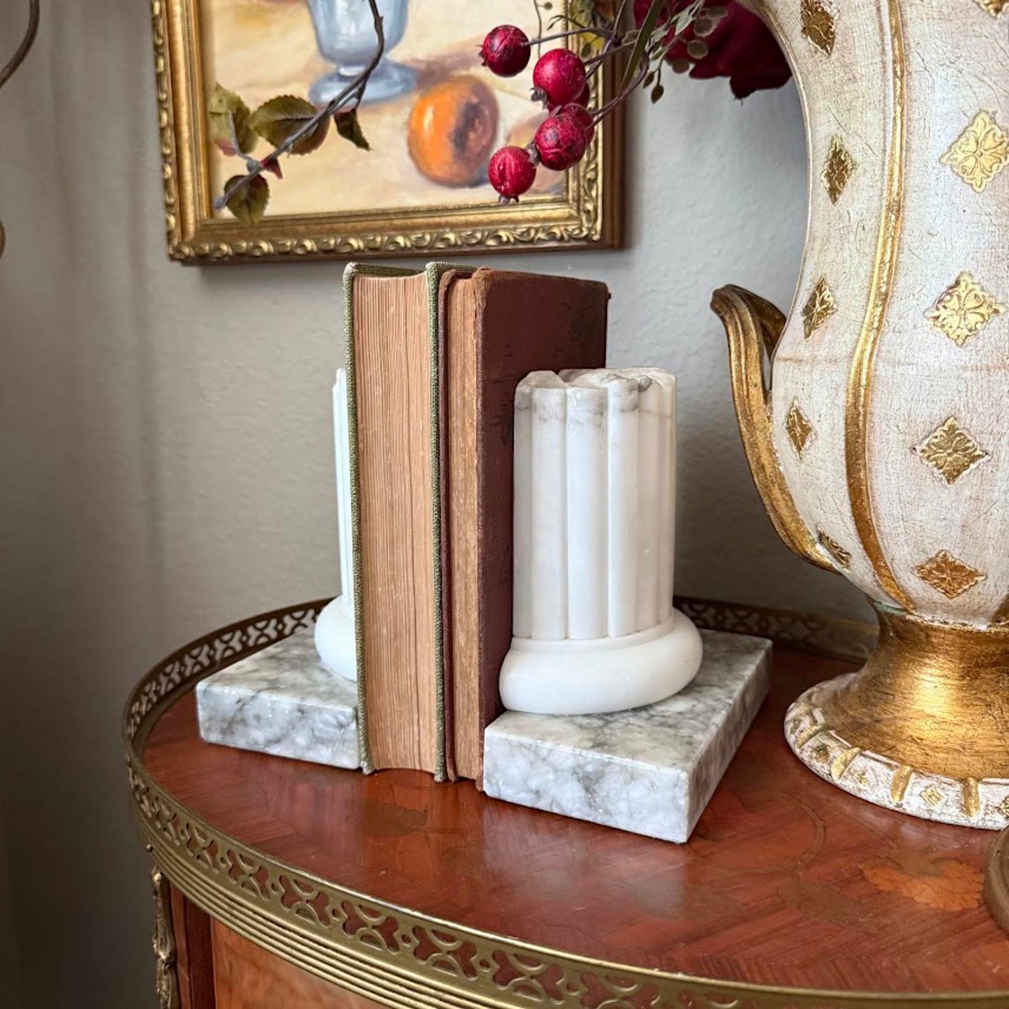 Vintage Carved Alabaster Italian Column Bookends