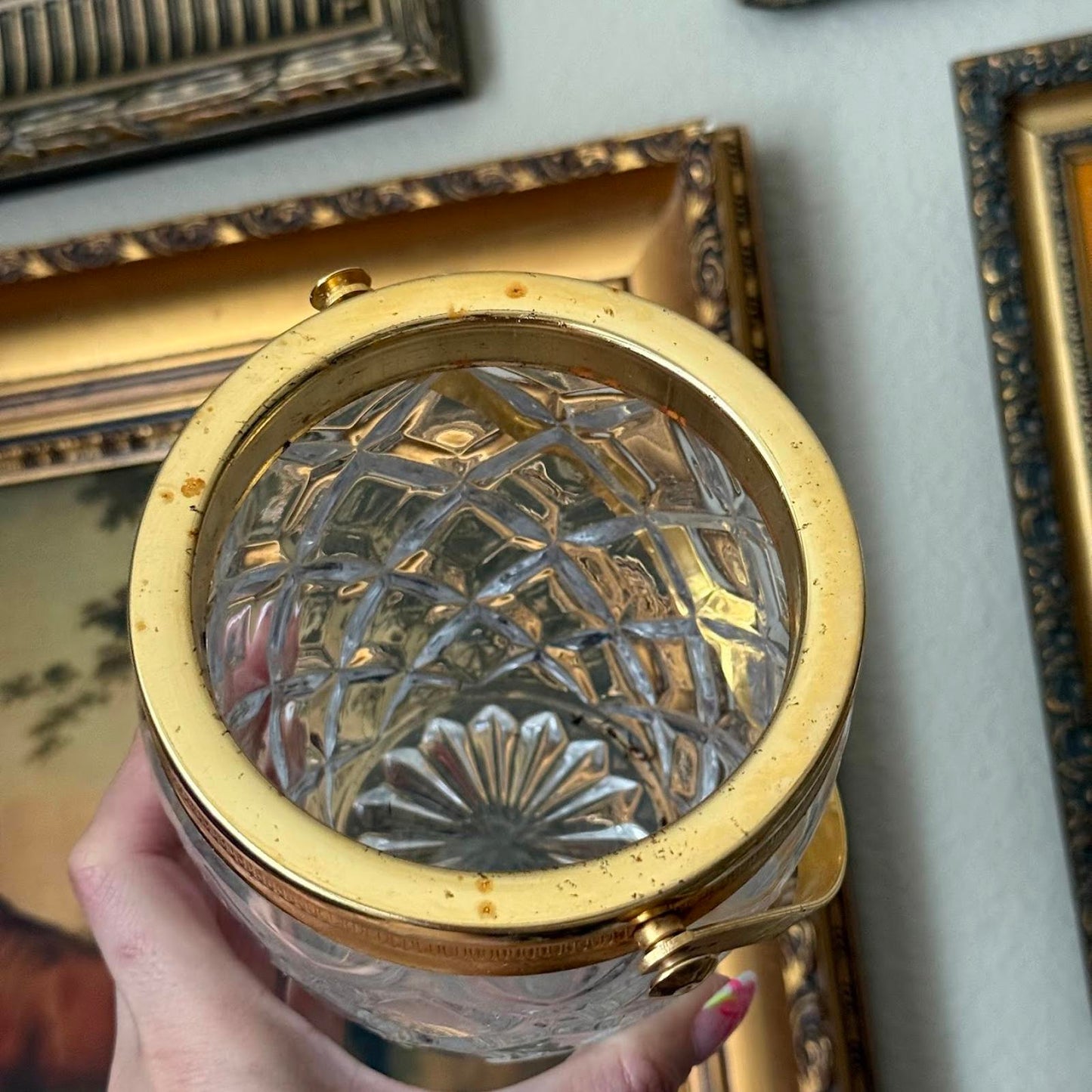 Vintage Glass Ice Bucket with Gold Detailing