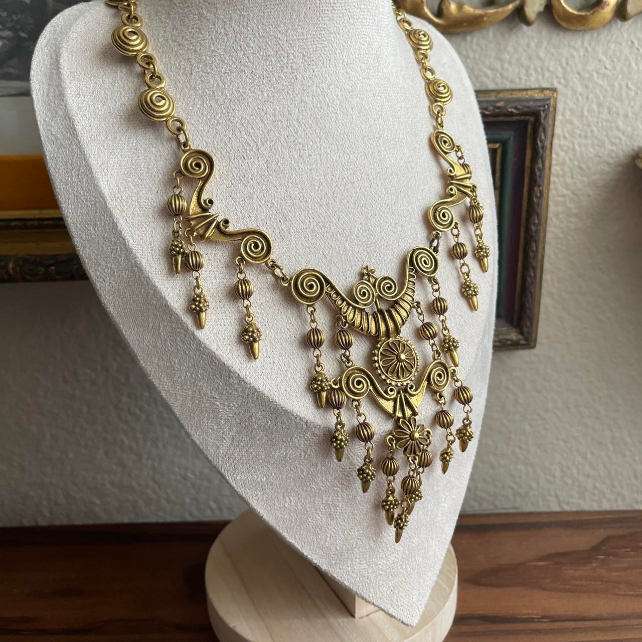 Vintage Etruscan Revival Necklace Goldtone Statement necklace