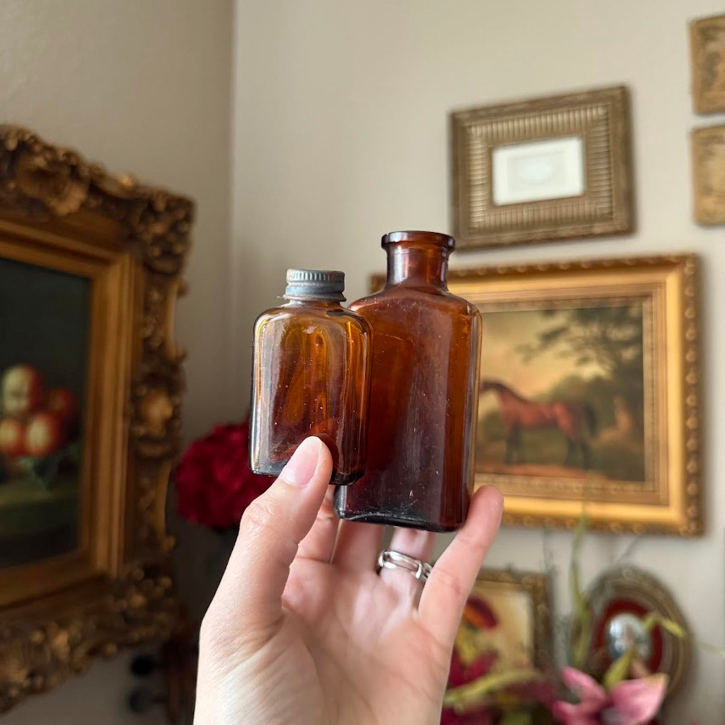 Vintage Amber Brown Glass Bottles