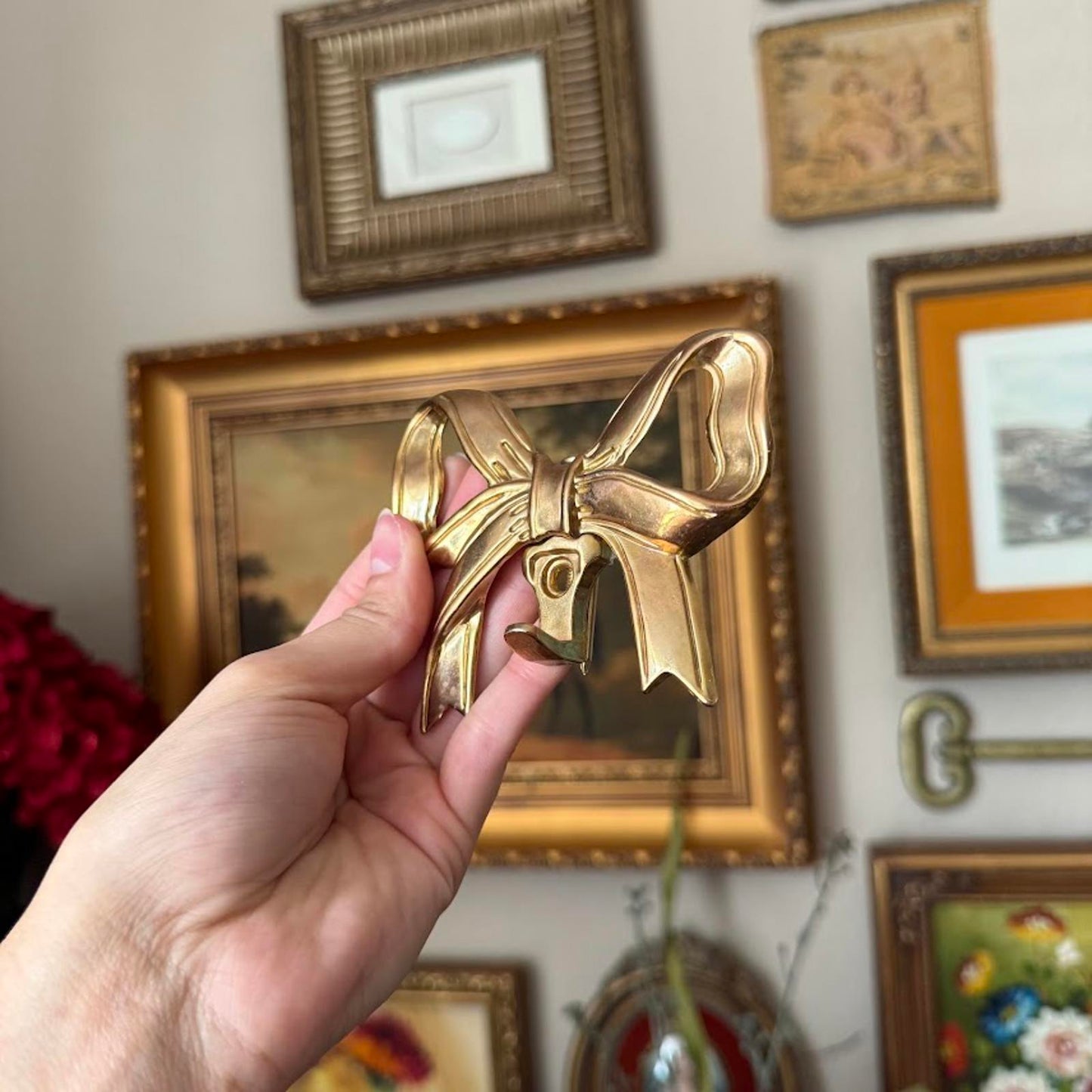 Vintage Brass Metal Bow Wall Hook