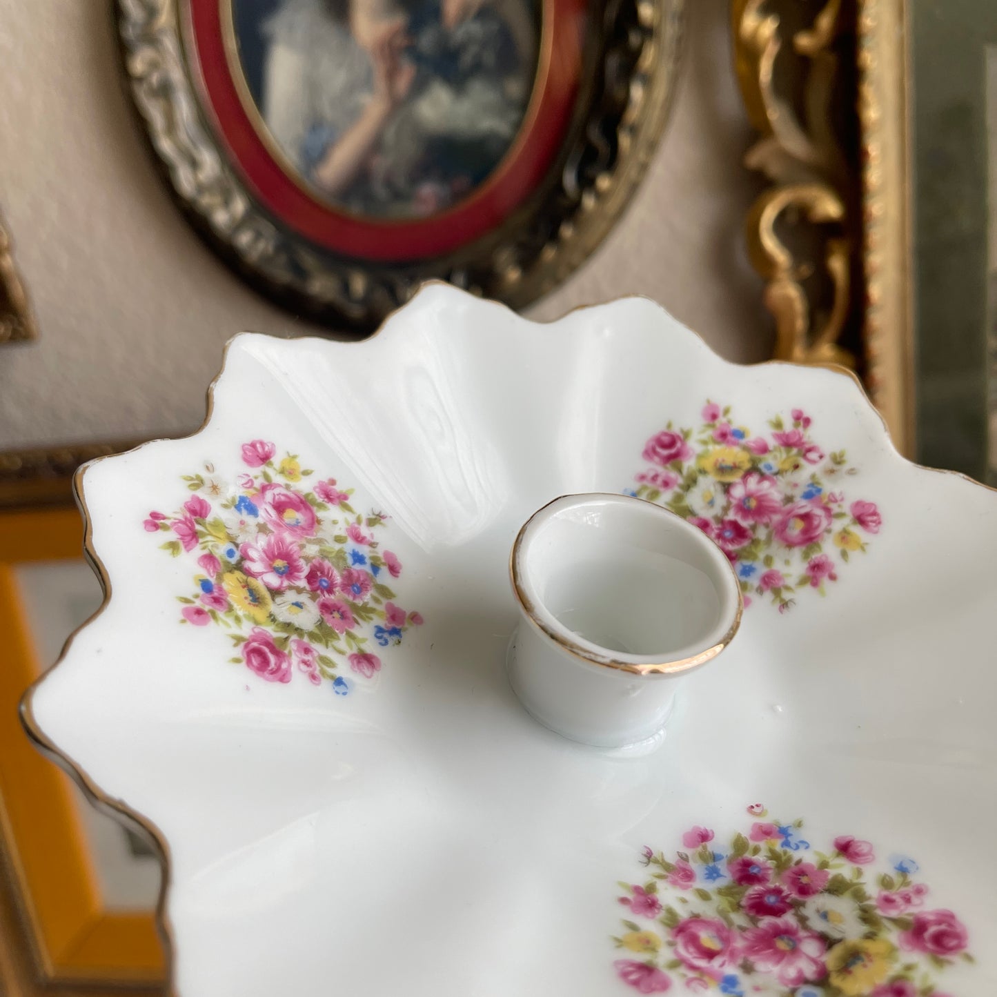 Vintage ceramic white with floral set of 2 candleholder