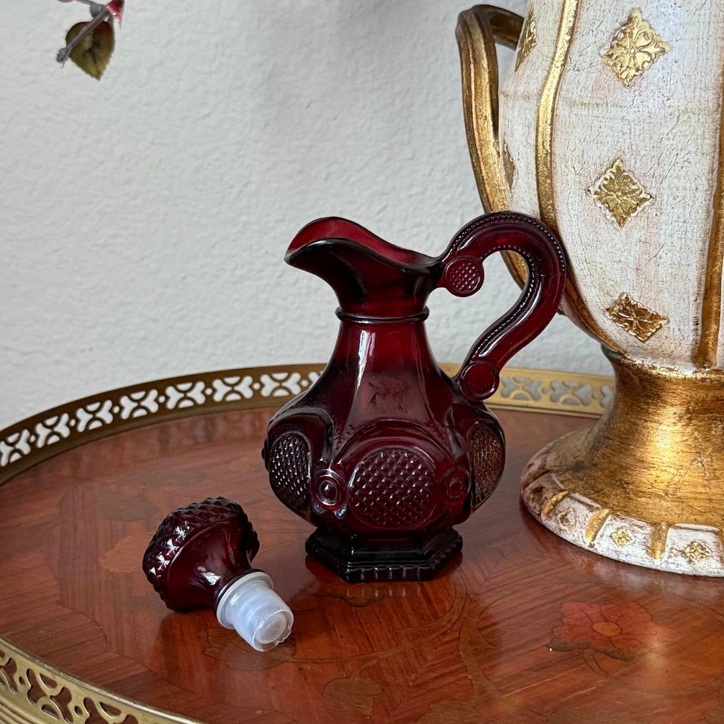 Vintage Avon 1876 Cape Cod Collection Ruby Red Glass Oil Bottle