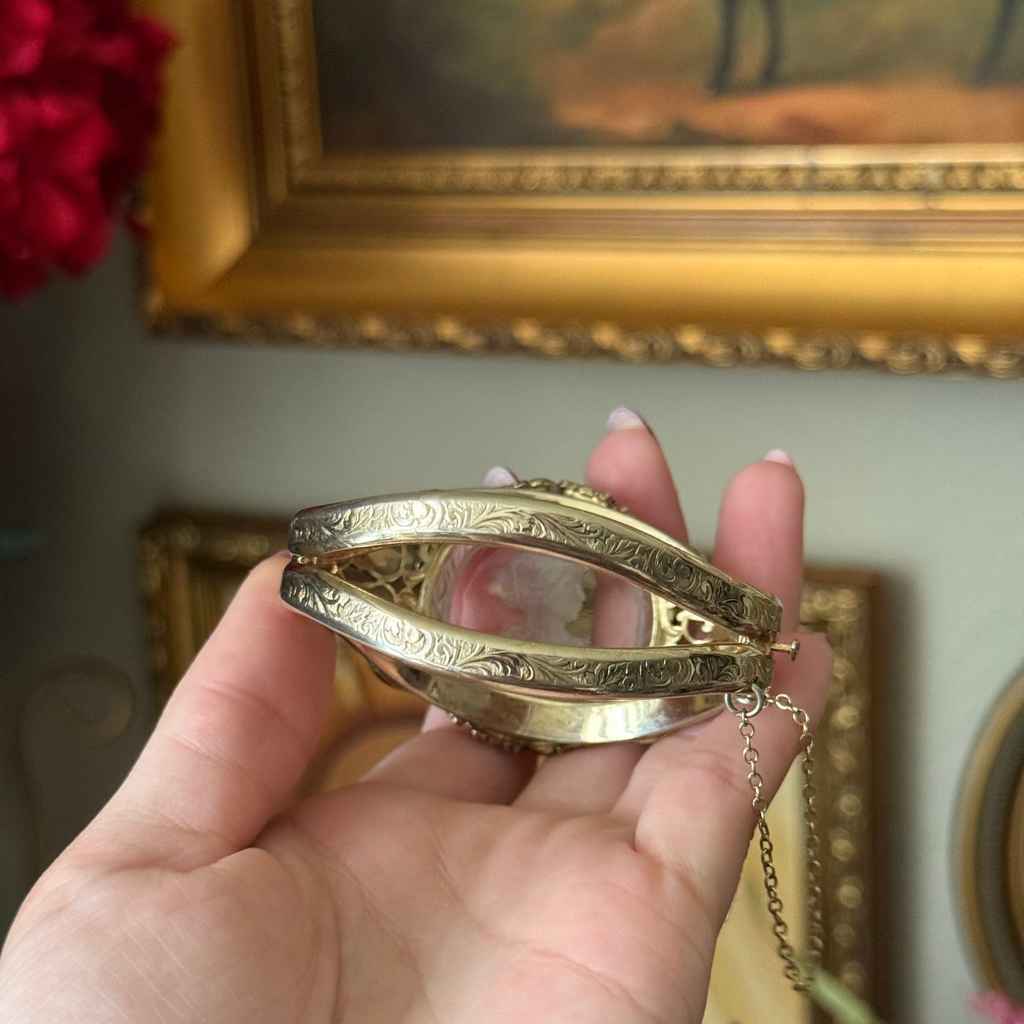 Vintage Whiting and Davis Glass Cameo Portrait Intaglio Bracelet Cuff