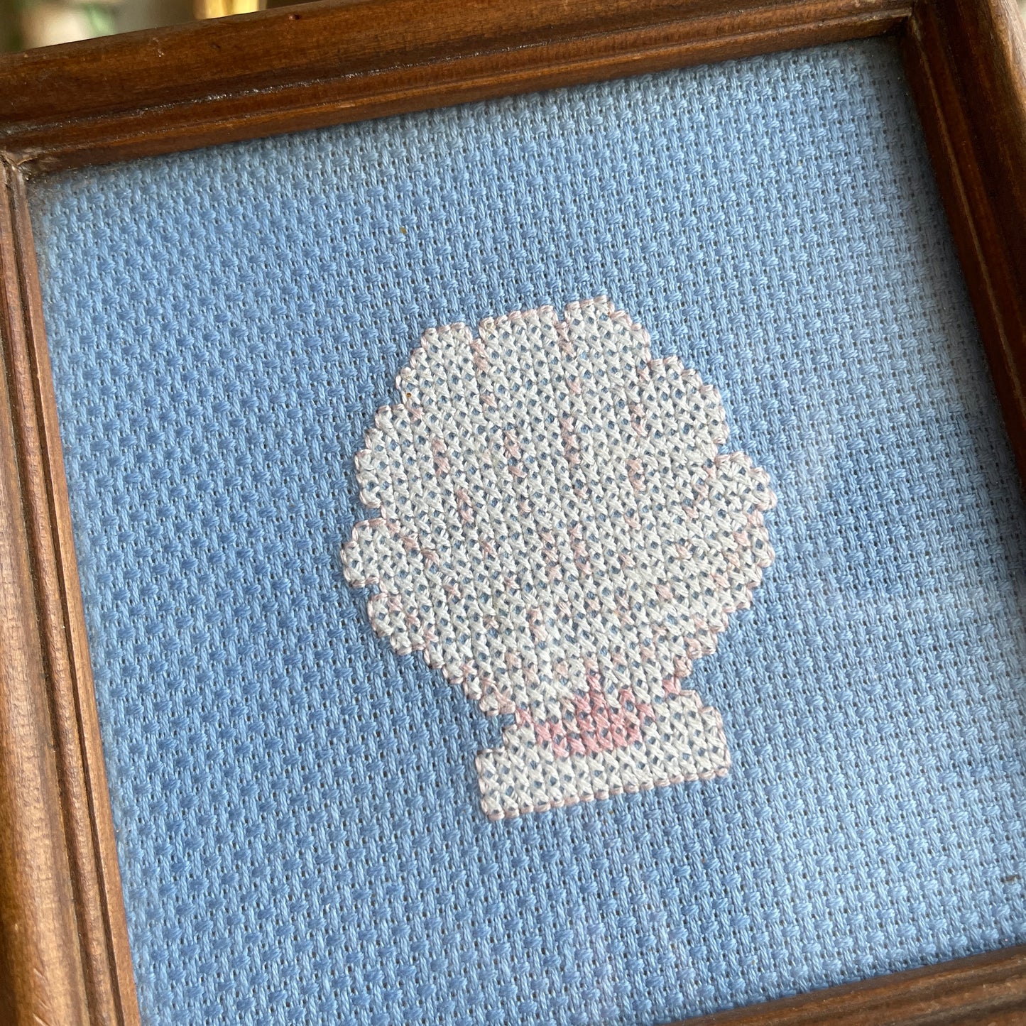 Vintage needlepoint clam art work