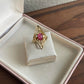 Vintage Gold tone pink glass stone ring