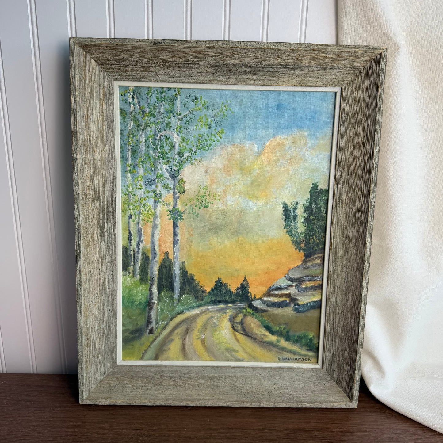 Landscape scene with a road and trees Painting