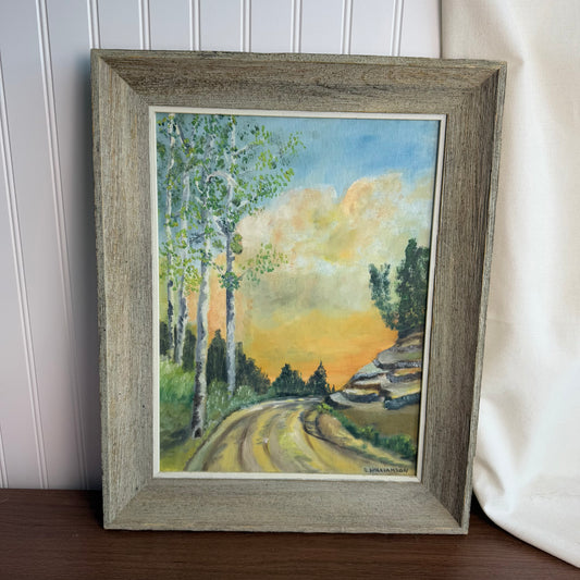 Landscape scene with a road and trees Painting