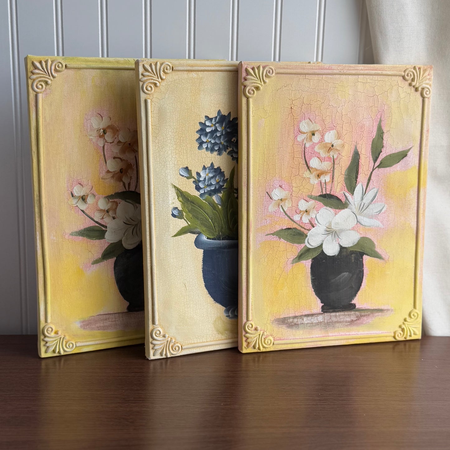 Set of 3 Handpaited Floral Canvas