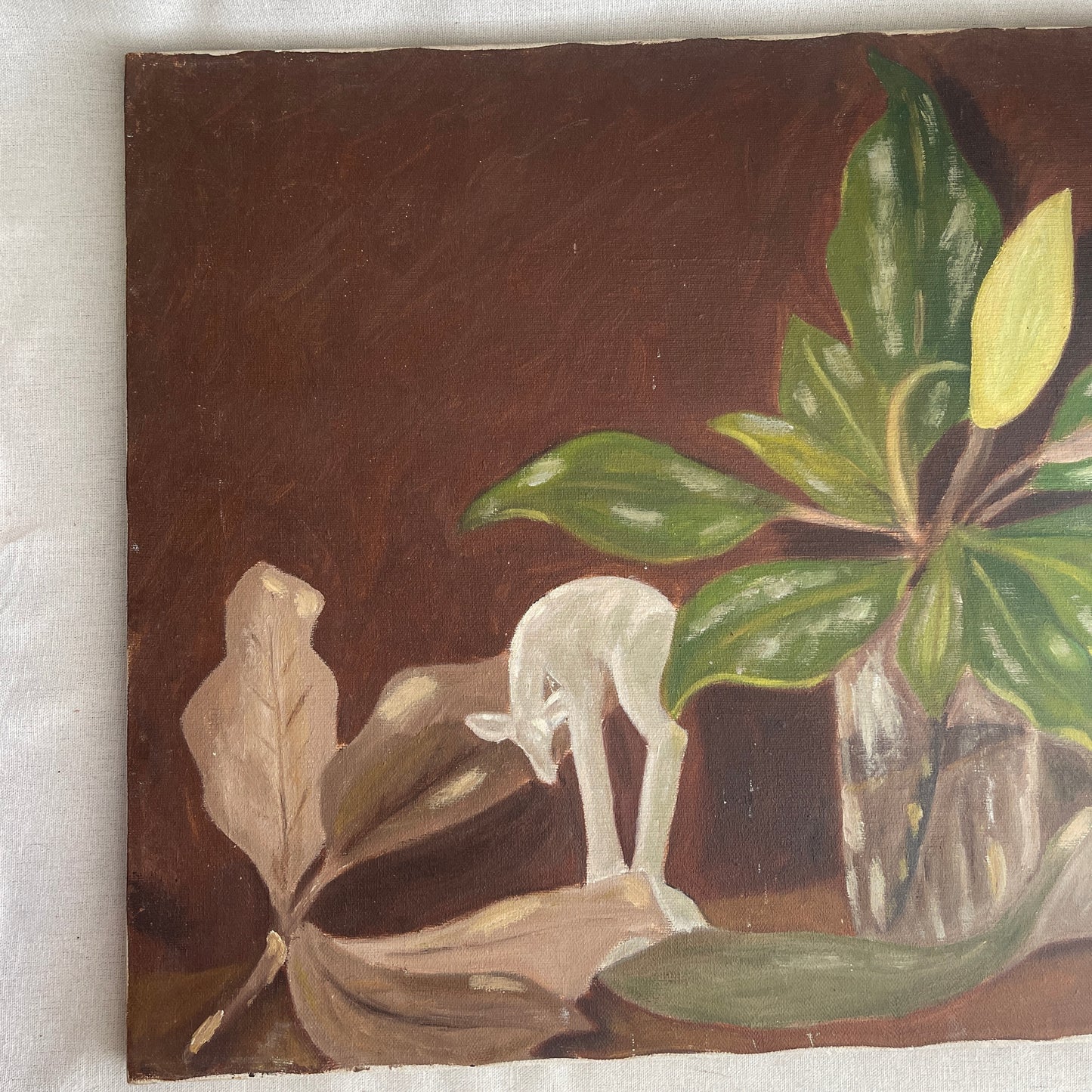 Vintage Botanical Plants and figurine Painting