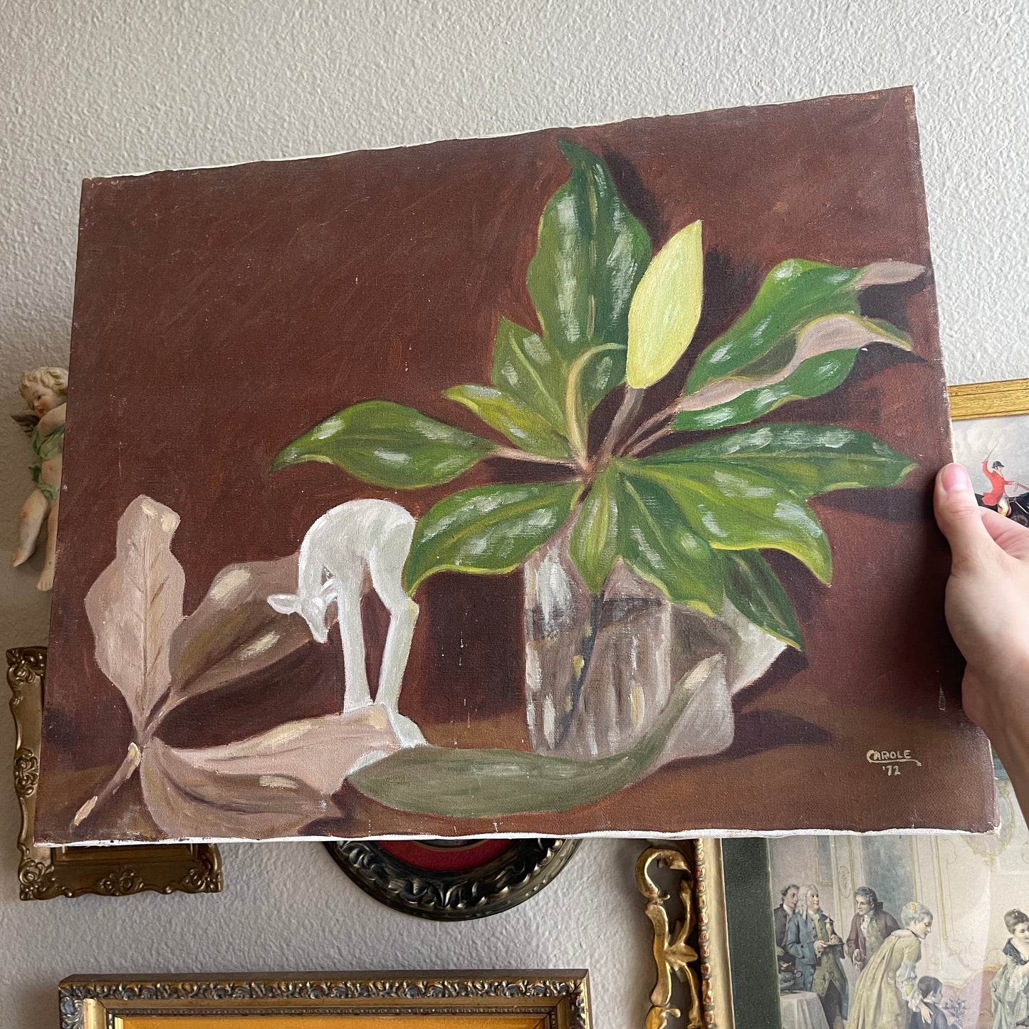 Vintage Botanical Plants and figurine Painting